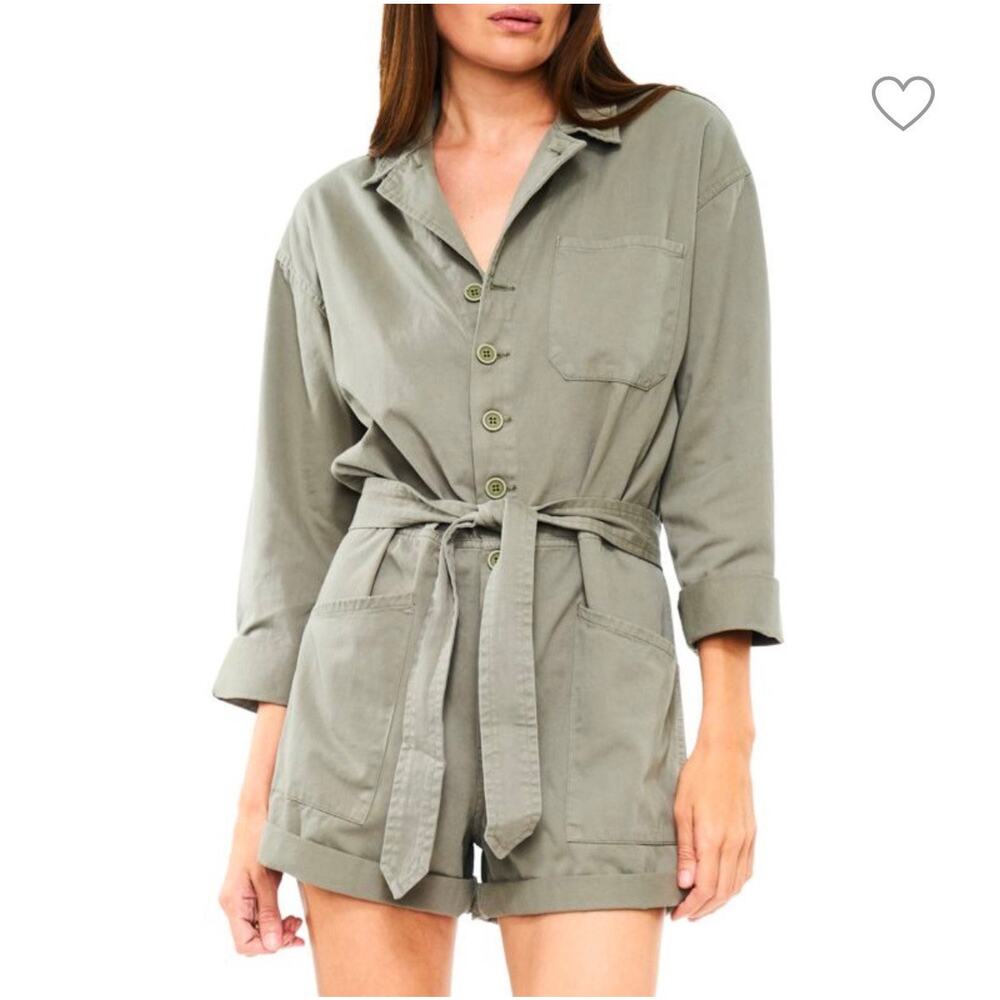 NEW Pistola Becca Belted Long Sleeve Romper In Garden Green Size Large